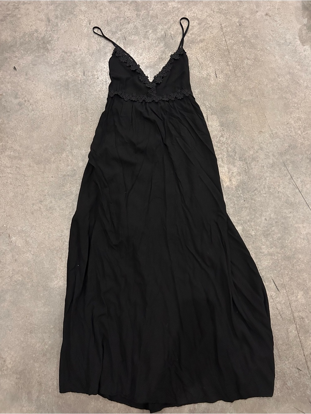 Active USA Black Lace Trim Maxi Dress Spaghetti Strap Women’s Small